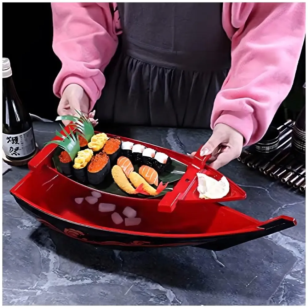 Large Japanese Sashimi Sushi Boat Plate Detachable Serving Tray for Restaurant Home Dining Decorative Dinnerware Party Hosting Display Boat, 50 cm