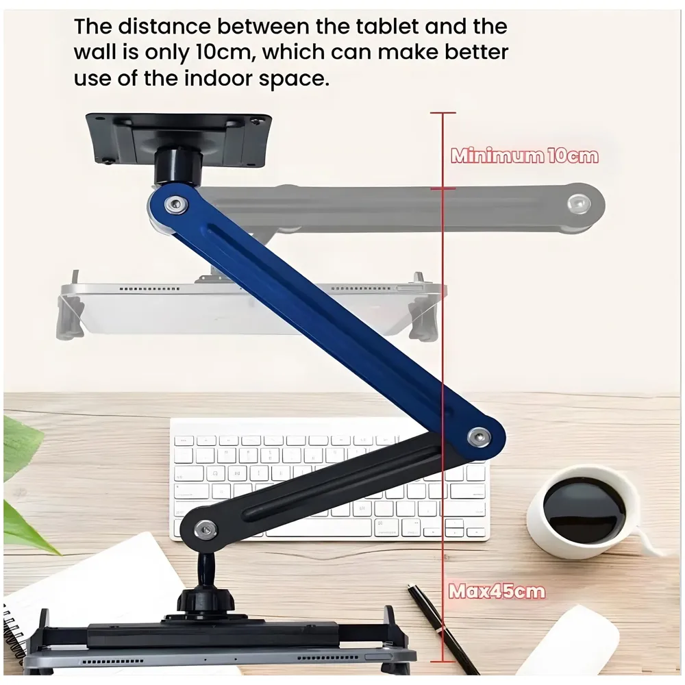 2 Arms Adjustable Wall Mount Phone and Tablet Stand Holder, Black (Upto 13 Inch Tablets), for Home Shops Commercial Spaces