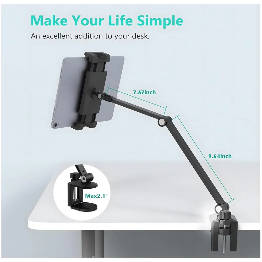 Desk Mount Tablet Holder for Phones and Tablets 4.7inch - 13 inches for Home Office Shops Cafes Commercial uses Table Mount Shelf Mount Tablet Bracket.