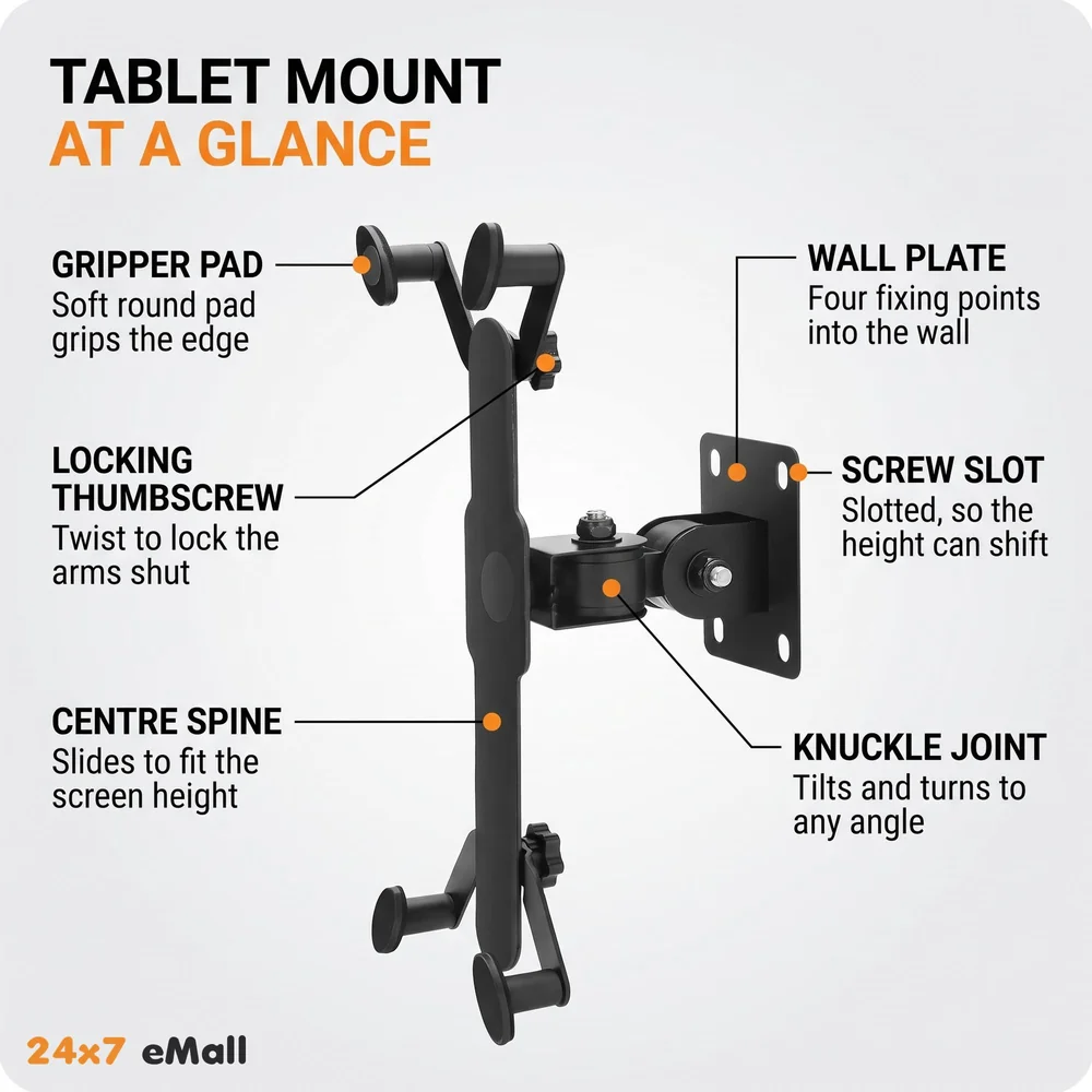 Adjustable Wall Mount Phone and Tablet Stand Holder, Black (Upto 13 Inch Tablets)