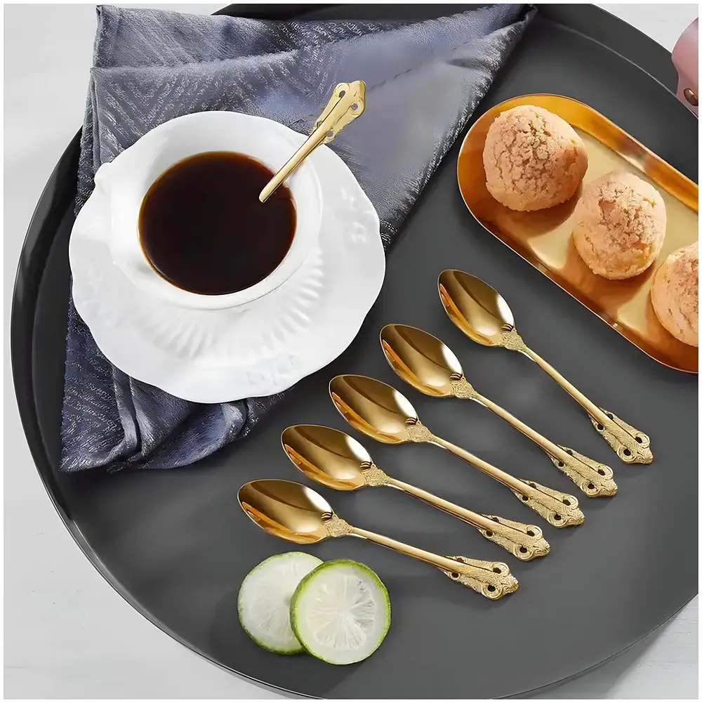 6 Pcs Gold Mini Tea Spoons Stainless Steel 11 cm Espresso Sweets