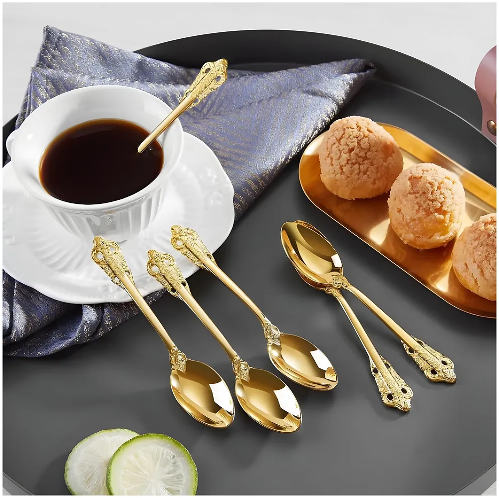 6 Pcs Gold Mini Tea Spoons Stainless Steel 11 cm Espresso Sweets