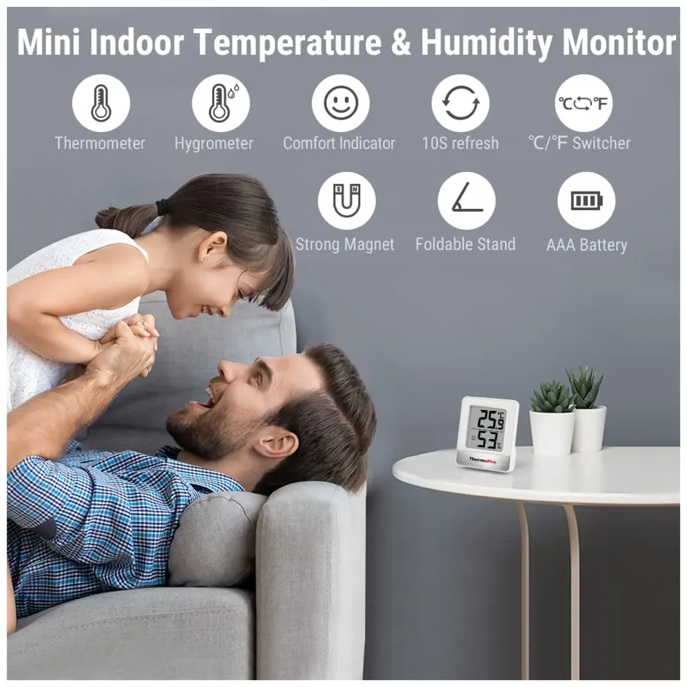 TP49 Digital Hygrometer Indoor Thermometer Humidity Meter Room Thermometer with Temperature and Humidity Monitor Mini Hygrometer Thermometer Black