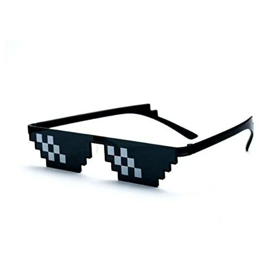 Deal with It Thug Life Square Unisex Sunglasses with Polygonal 8 Bits Style Pixel and Nose Pad (Black)