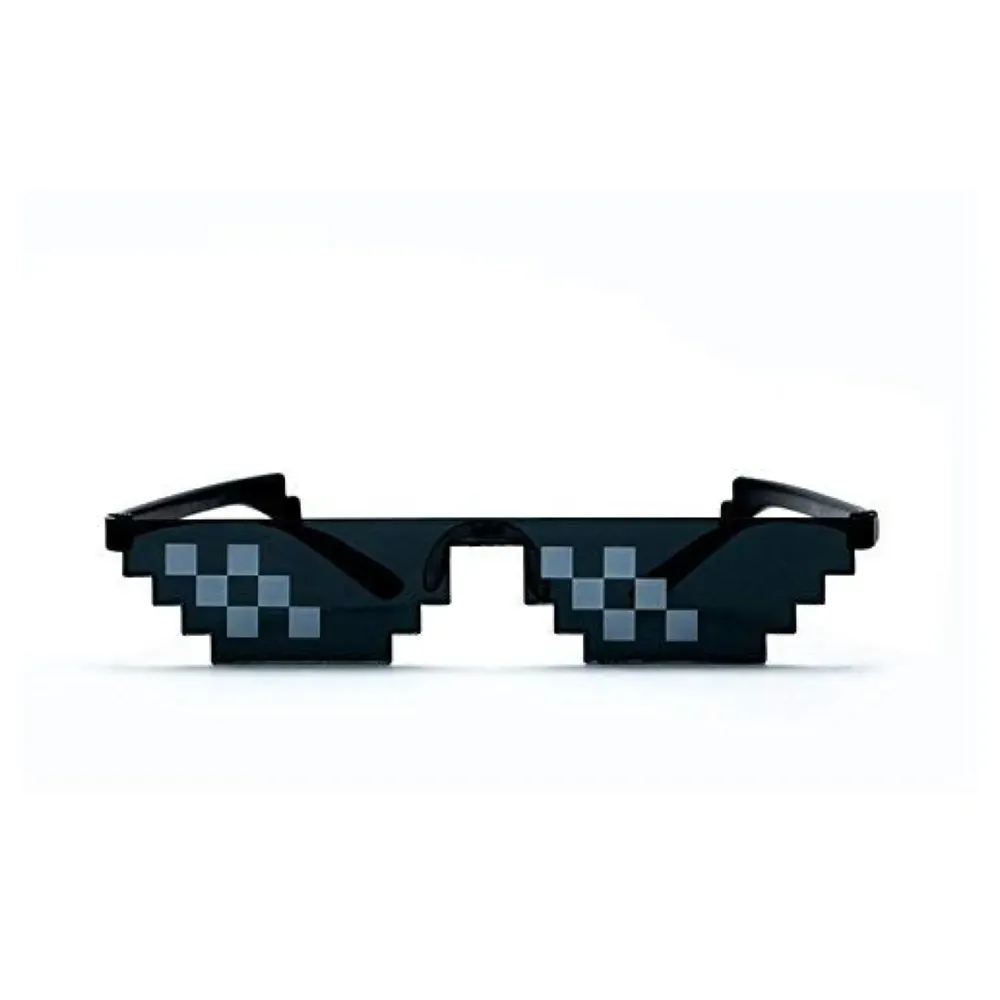 Deal with It Thug Life Square Unisex Sunglasses with Polygonal 8 Bits Style Pixel and Nose Pad (Black)