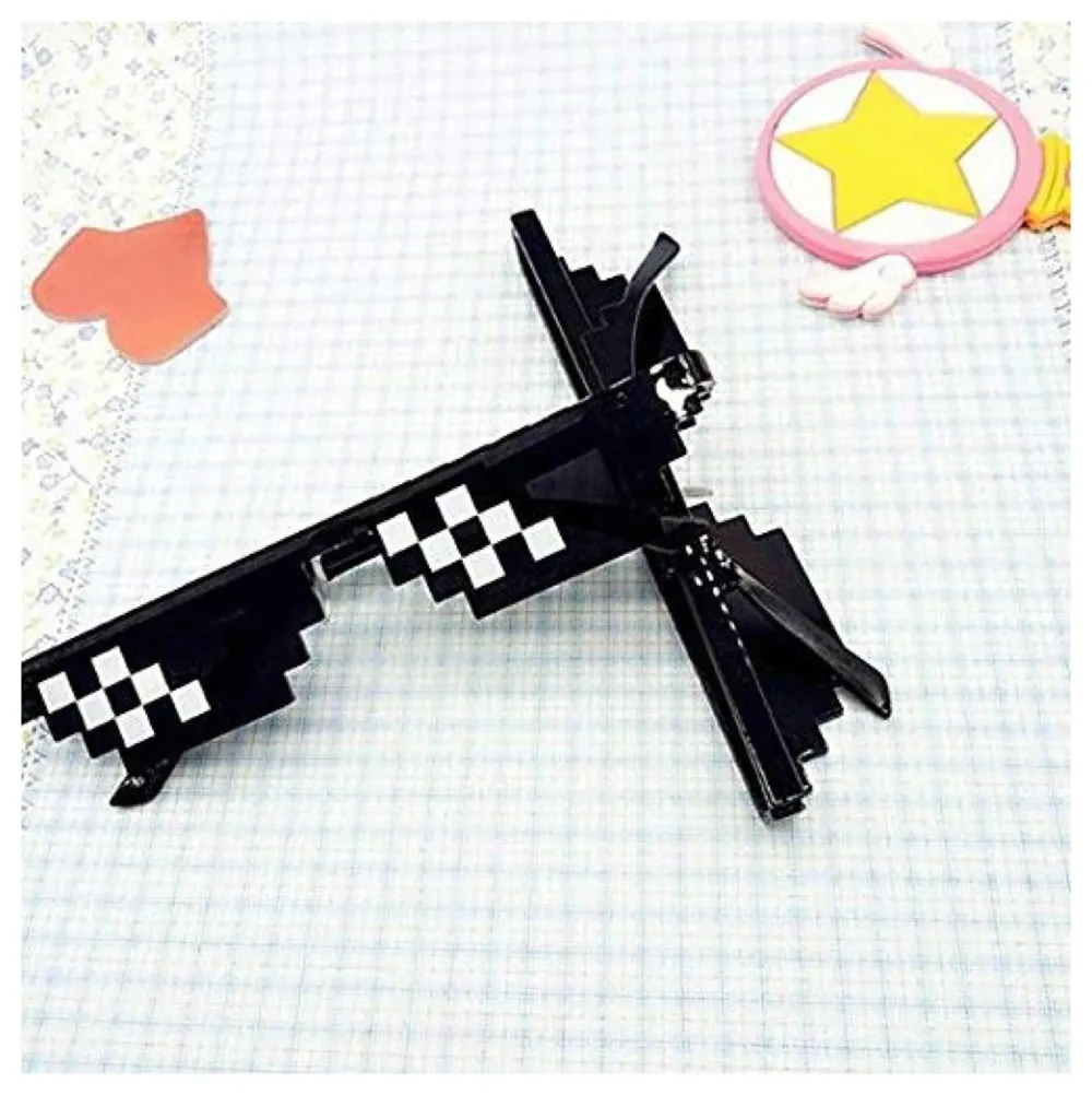 Deal with It Thug Life Square Unisex Sunglasses with Polygonal 8 Bits Style Pixel and Nose Pad (Black)
