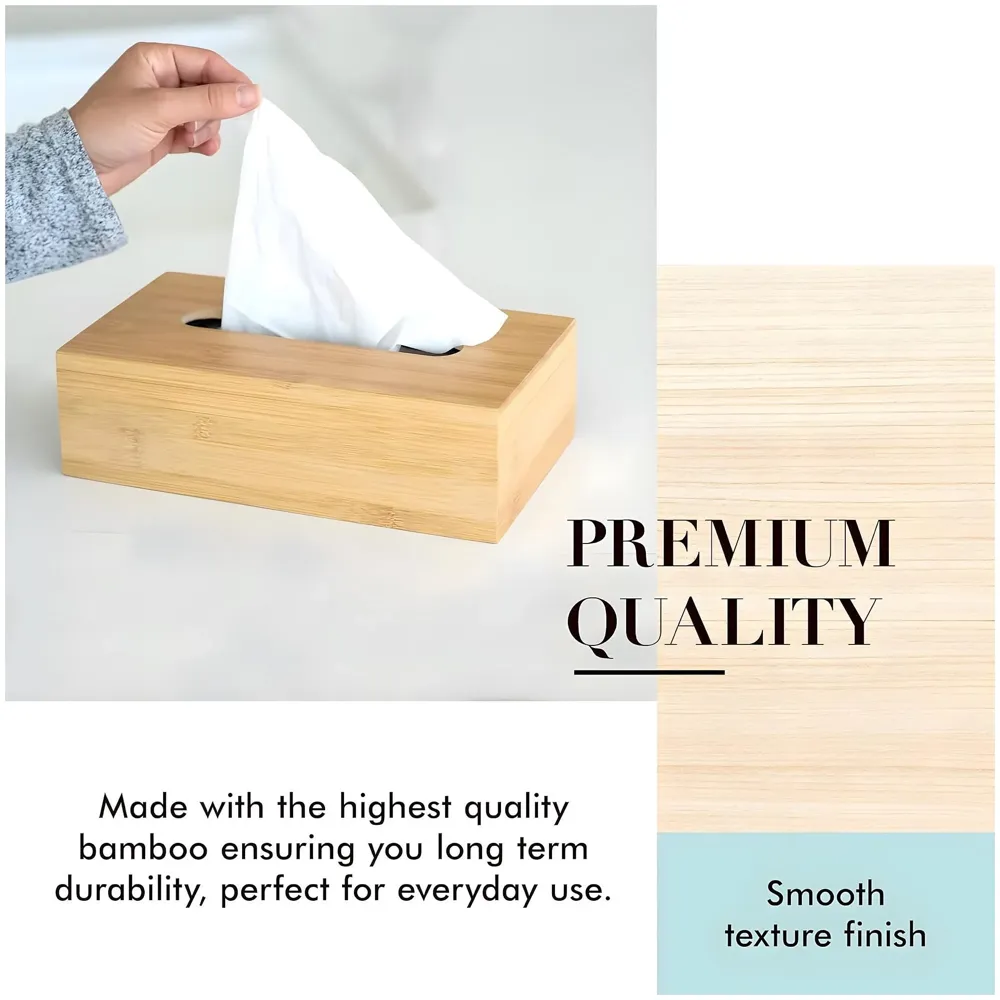 Original Bamboo Tissue Box – Stylish, Durable, and Magnetic Tissue Box Holder for Home, Office, Car, Bedroom, Bathroom, and Dining Room, – 24cm x 11.5cm x 9cm