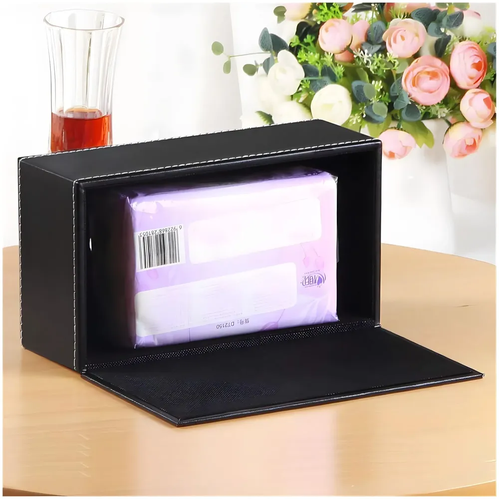 Faux Leather Tissue Box – Stylish, Durable, and Magnetic Tissue Box Holder for Home, Office, Car, Bedroom, Bathroom, and Dining Room, Black – 24 cm x 11.5cm x 9cm