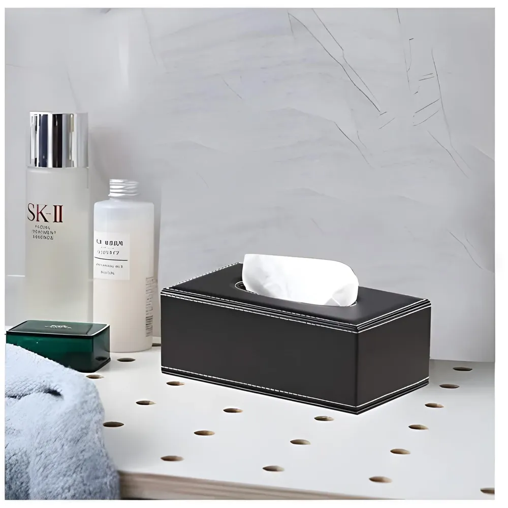 Faux Leather Tissue Box – Stylish, Durable, and Magnetic Tissue Box Holder for Home, Office, Car, Bedroom, Bathroom, and Dining Room, Black – 24 cm x 11.5cm x 9cm