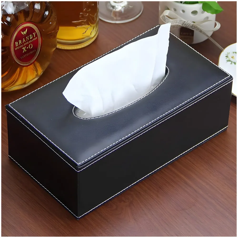 Faux Leather Tissue Box – Stylish, Durable, and Magnetic Tissue Box Holder for Home, Office, Car, Bedroom, Bathroom, and Dining Room, Black – 24 cm x 11.5cm x 9cm