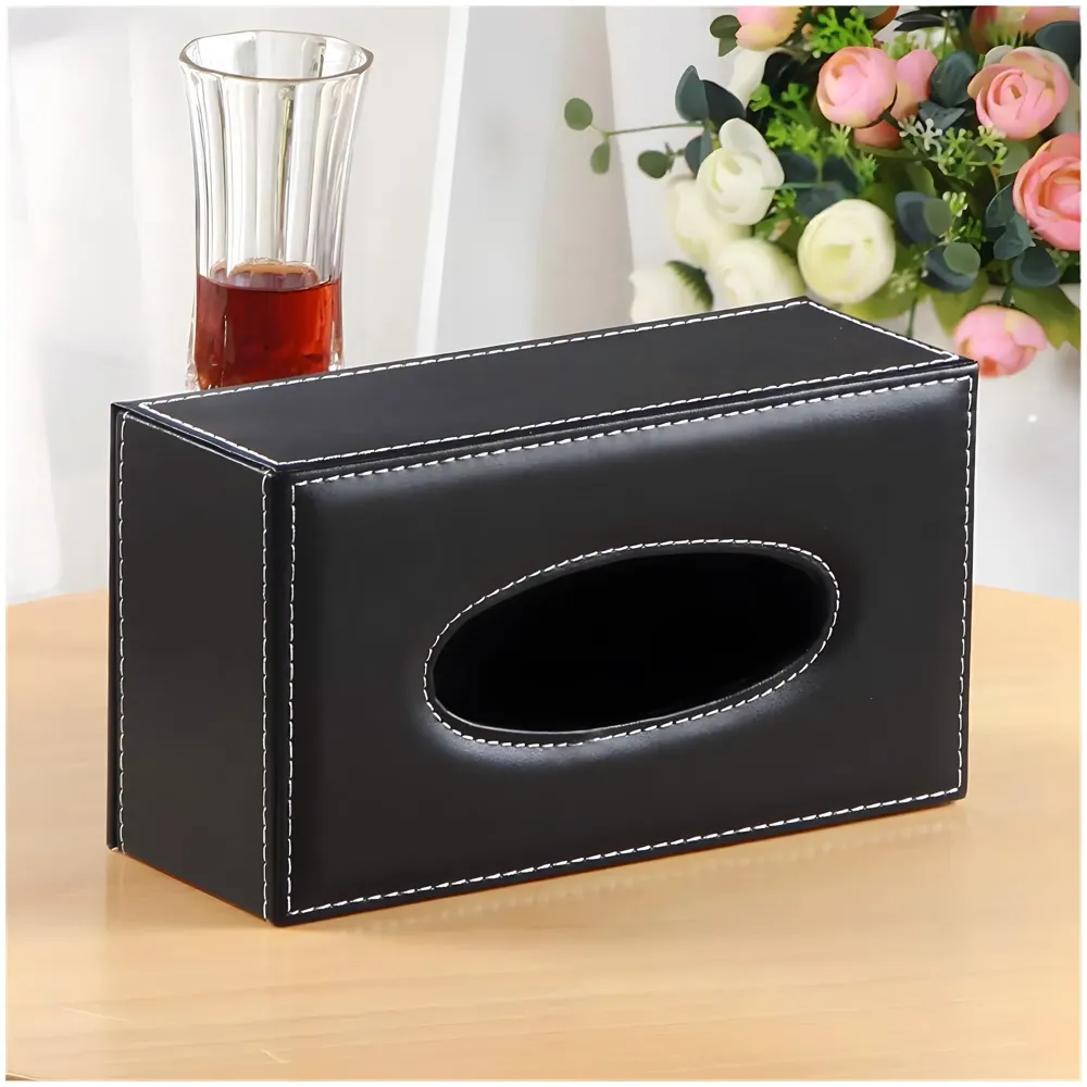 Faux Leather Tissue Box – Stylish, Durable, and Magnetic Tissue Box Holder for Home, Office, Car, Bedroom, Bathroom, and Dining Room, Black – 24 cm x 11.5cm x 9cm