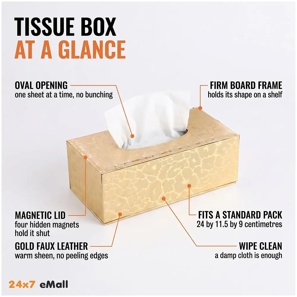 Gold Faux Leather Magnetic Tissue Box Holder 24 x 11.5 x 9 cm