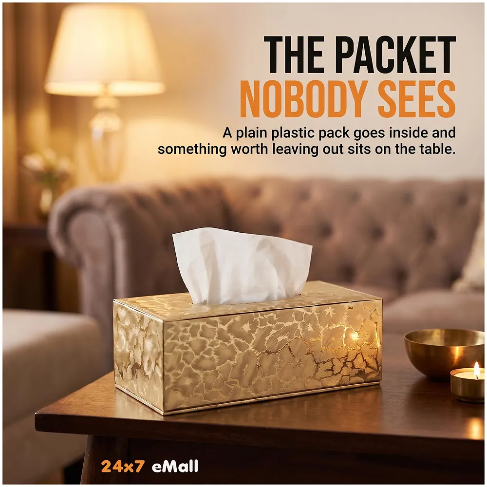 Gold Faux Leather Magnetic Tissue Box Holder 24 x 11.5 x 9 cm
