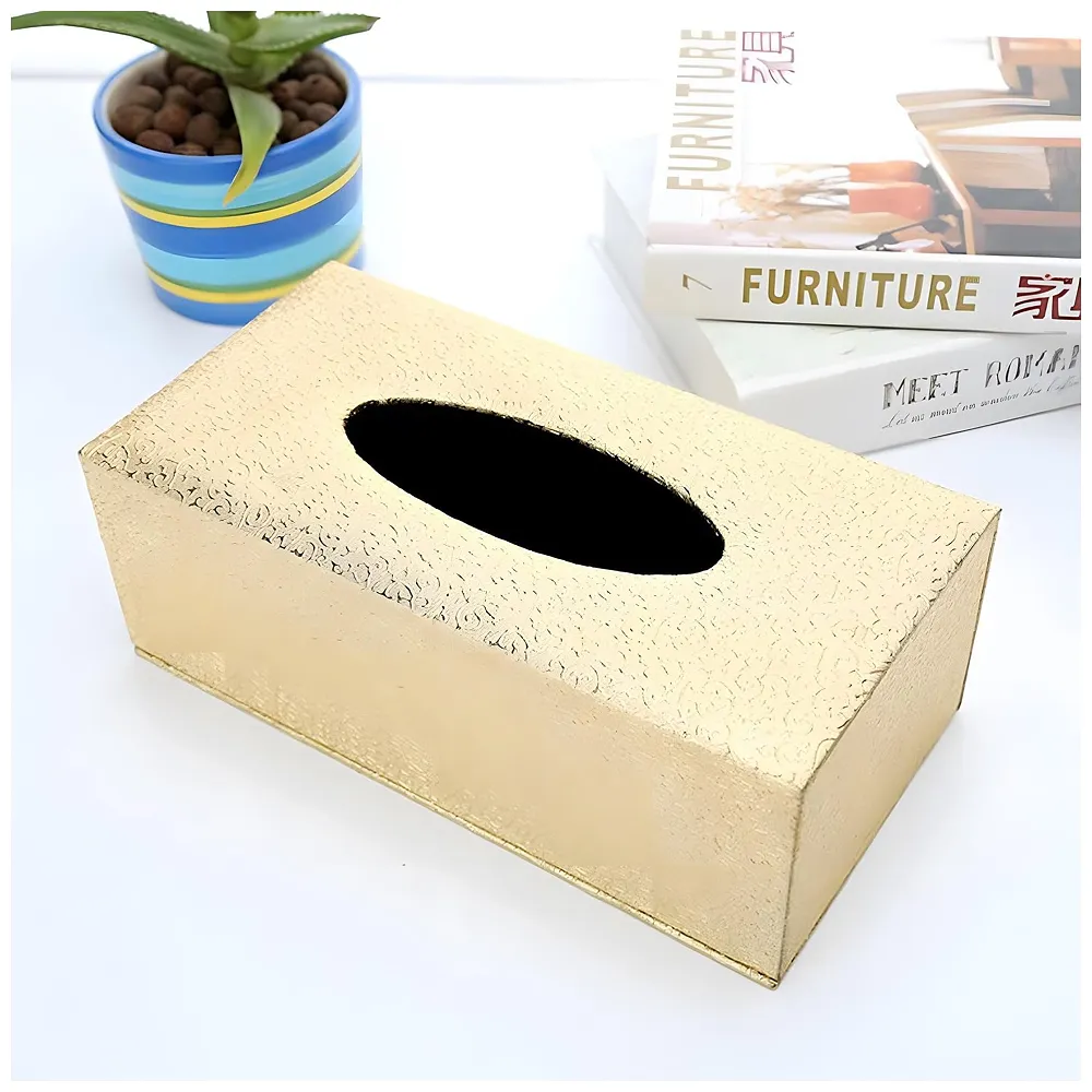 Gold Faux Leather Magnetic Tissue Box Holder 24 x 11.5 x 9 cm