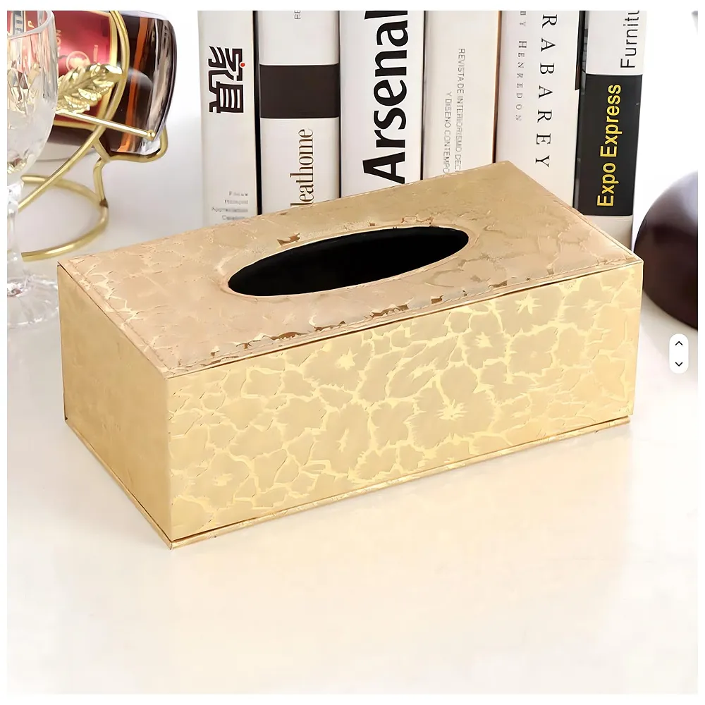 Gold Faux Leather Magnetic Tissue Box Holder 24 x 11.5 x 9 cm
