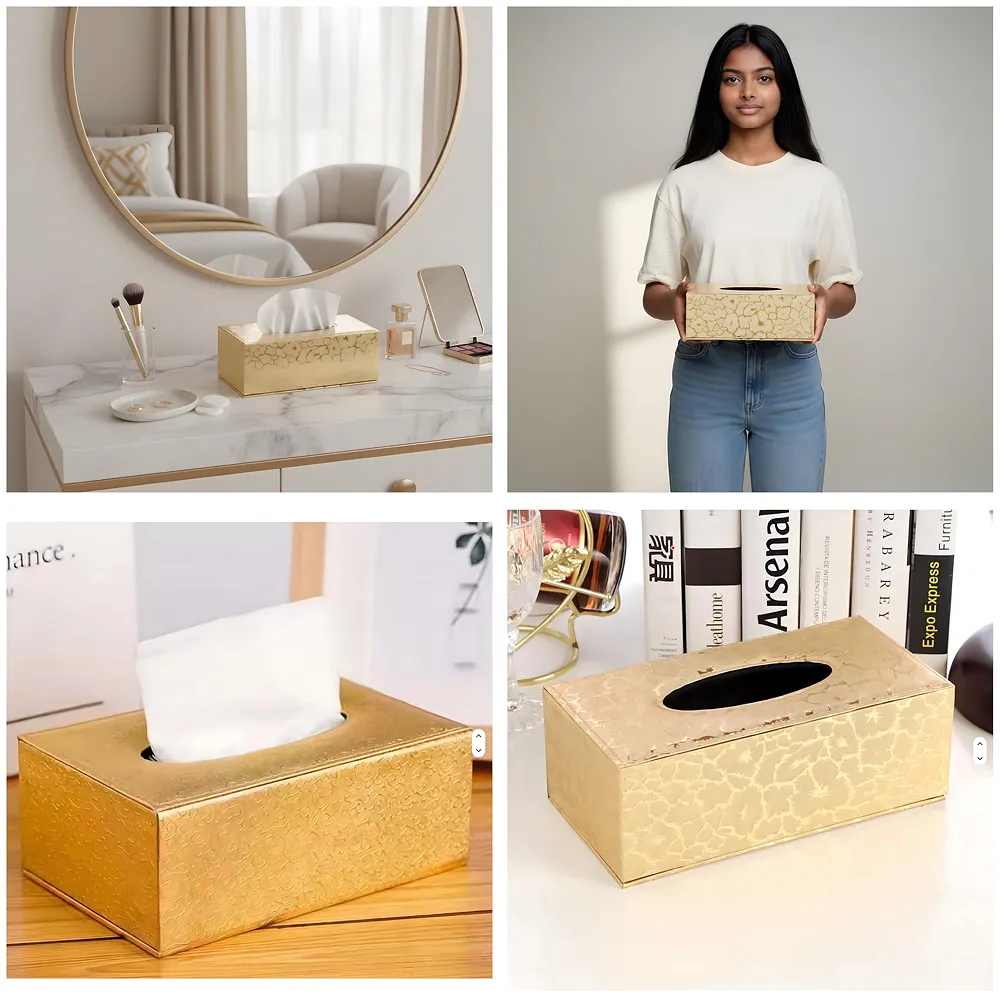 Gold Faux Leather Magnetic Tissue Box Holder 24 x 11.5 x 9 cm