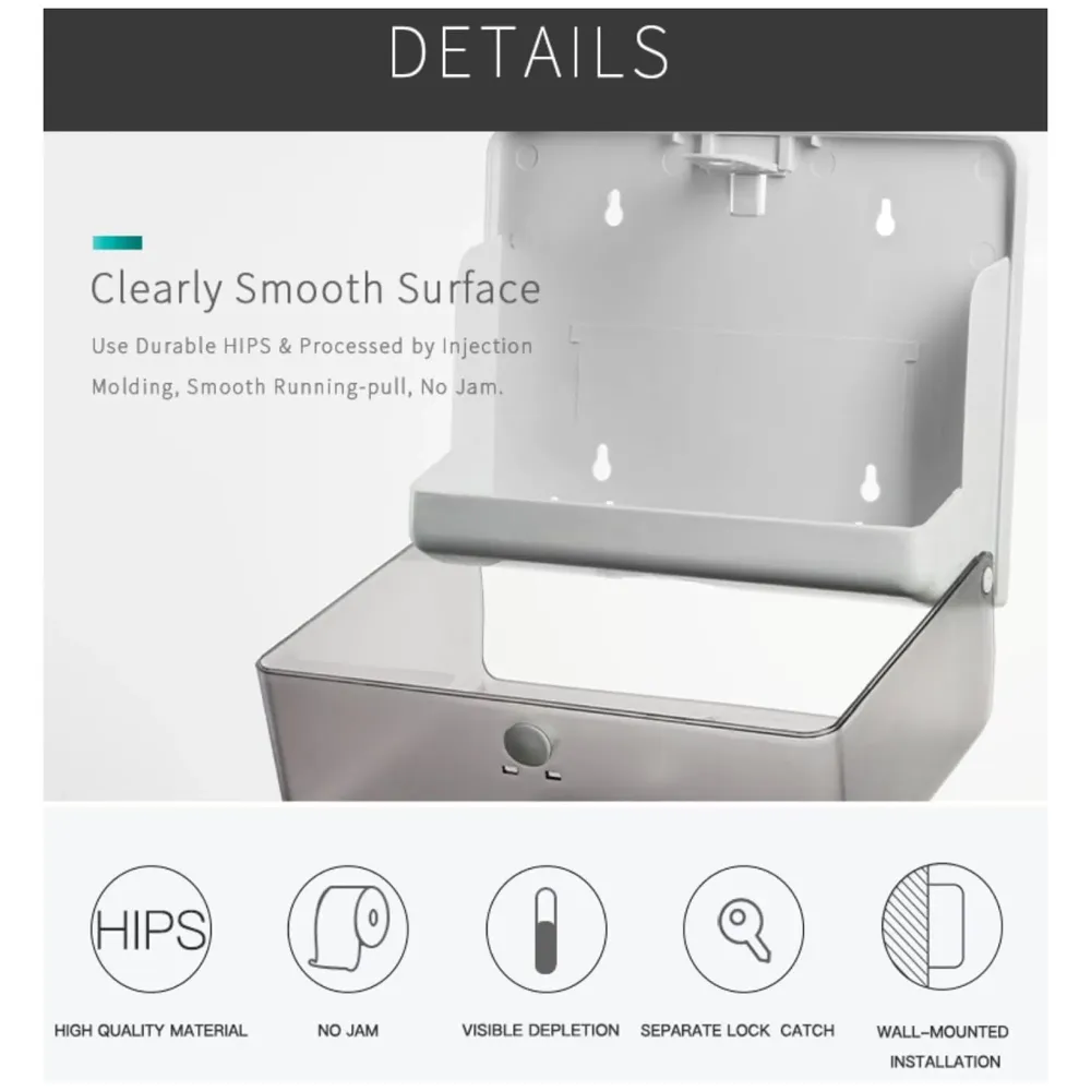 Wall-Mounted Tissue Paper Dispenser, High-Impact ABS Napkin & Paper Towel Holder with Locking Key, Window Refill Design for Bathroom, Kitchen, Home & Office (26 x 21 x 10 cm)