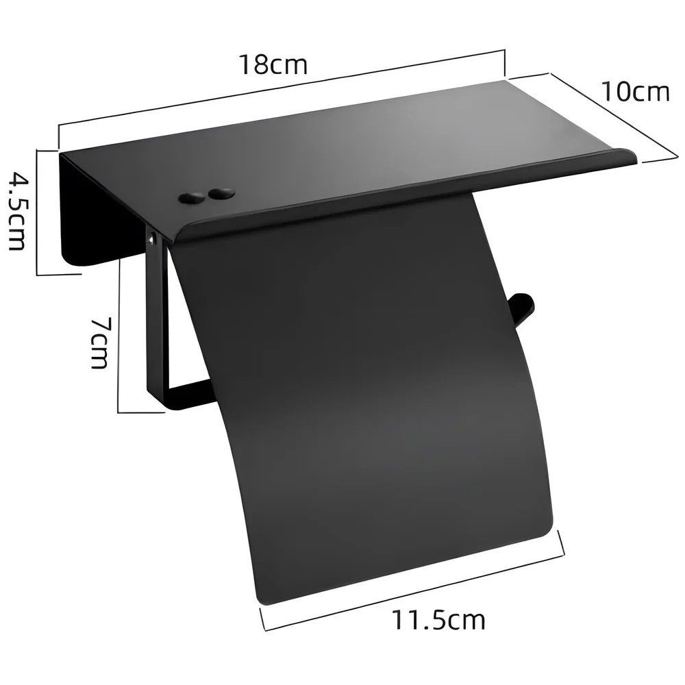 Black Toilet Paper Roll Holder with Shelf and Cover Stainless Bath