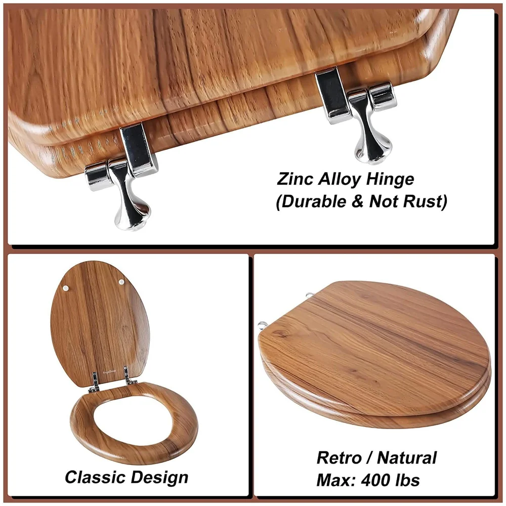 Wooden Finish Regular Conventional Design Commode Toilet Seat Cover, Comfortable, MDF Wood, Metal Hinges, Wood Toilet Seat Cover (Natural oak)