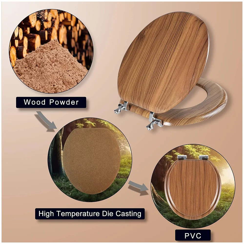 Wooden Finish Regular Conventional Design Commode Toilet Seat Cover, Comfortable, MDF Wood, Metal Hinges, Wood Toilet Seat Cover (Natural oak)