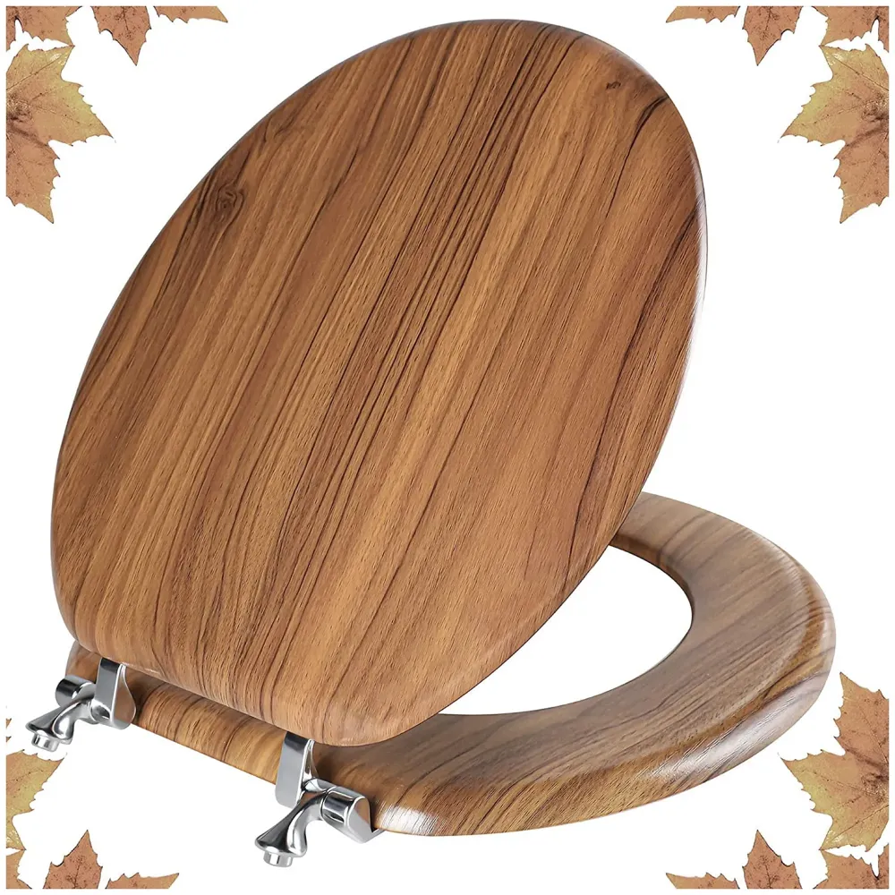 Wooden Finish Regular Conventional Design Commode Toilet Seat Cover, Comfortable, MDF Wood, Metal Hinges, Wood Toilet Seat Cover (Natural oak)