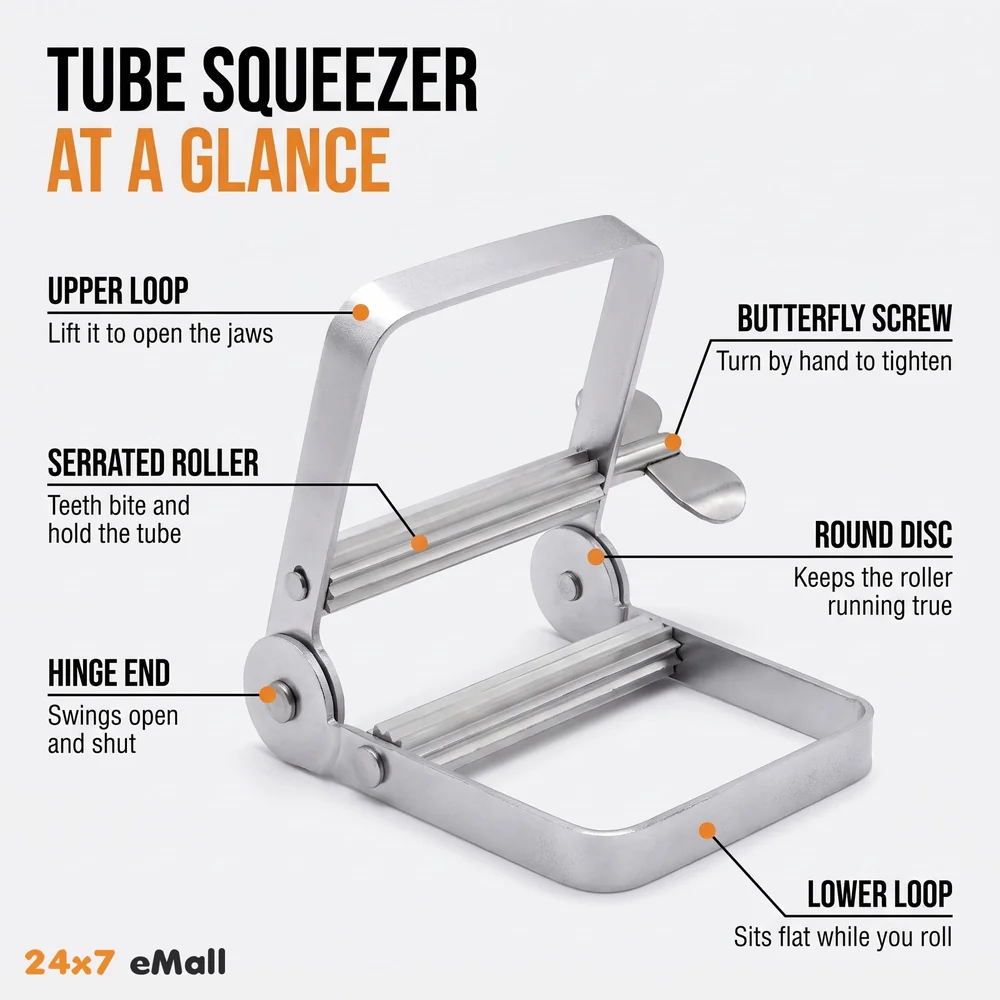 Metal Tube Squeezer Roller | Toothpaste Cream Paint Hair Colour Ointment Glue | No-Slip Serrated Roller | Wing Screw Lock | Fits Tubes Up to 3 Inch Wide