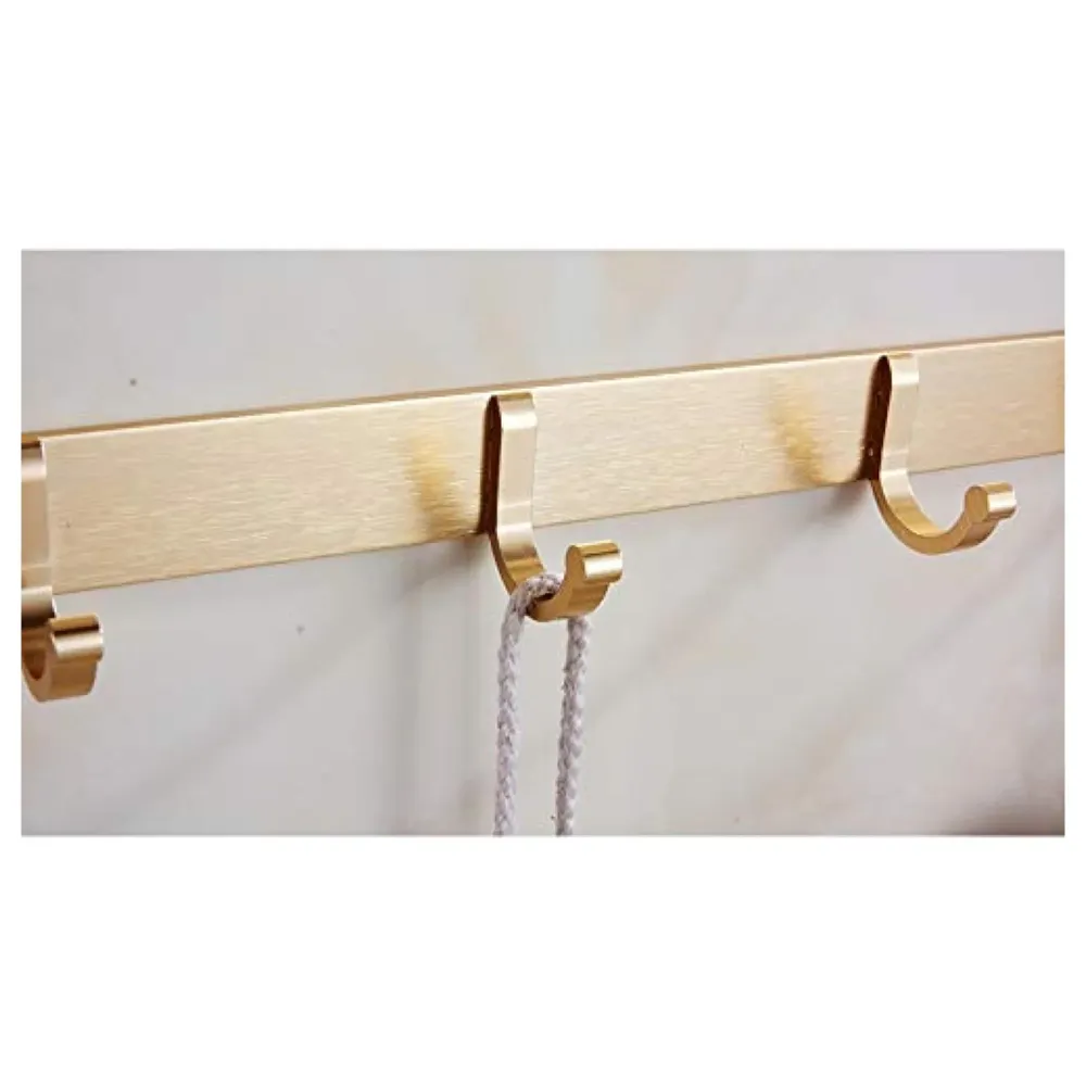 Gold Towel Rack 24 Inch, Foldable with 5 Hooks and Bar Aluminium Folding for Bathroom Golden Colour Hanger Hook Bar