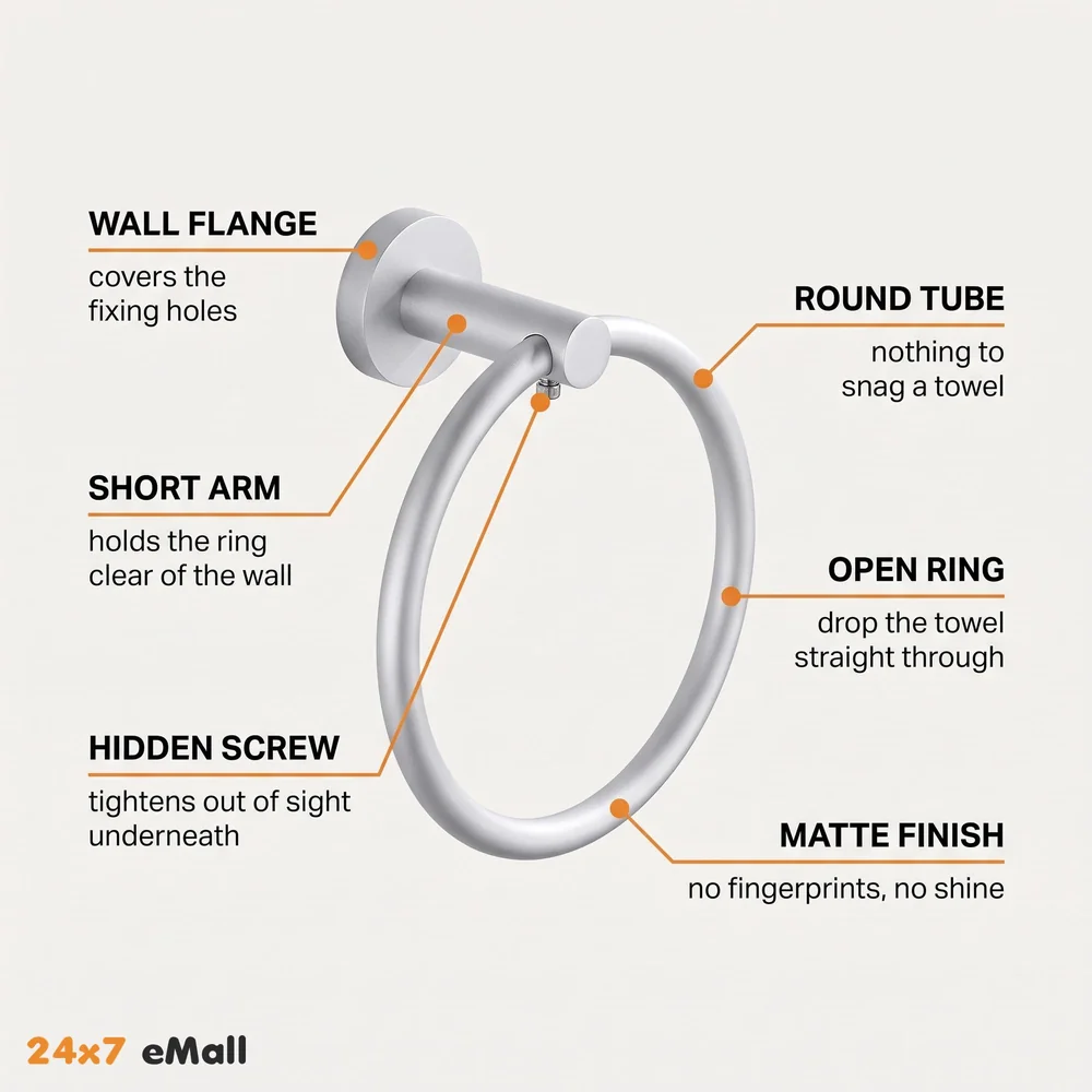 Aluminium Towel Ring Rust-Free, Heavy Duty, Modern Concealed Screw System (Screws Included)
