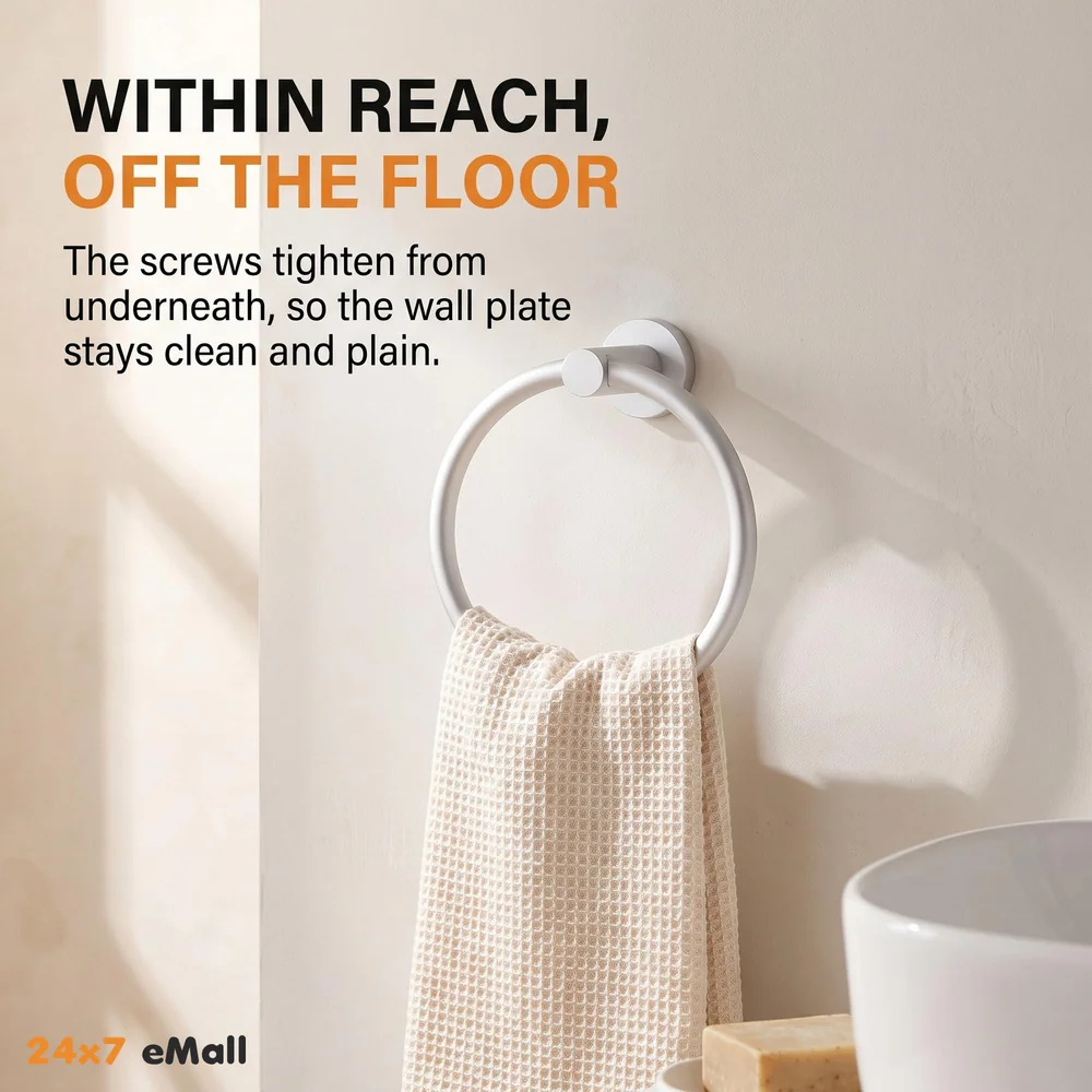Aluminium Towel Ring Rust-Free, Heavy Duty, Modern Concealed Screw System (Screws Included)