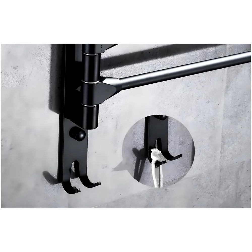 Black Triple Towel Holder 3 Swivel Rods Stainless Steel Bathroom