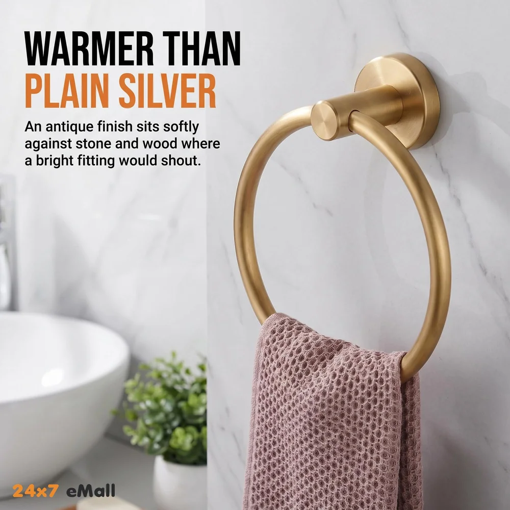 Antique Towel Ring Matt Brown Round Towel Hanger for Kitchen and Bathroom,17 cm Diameter