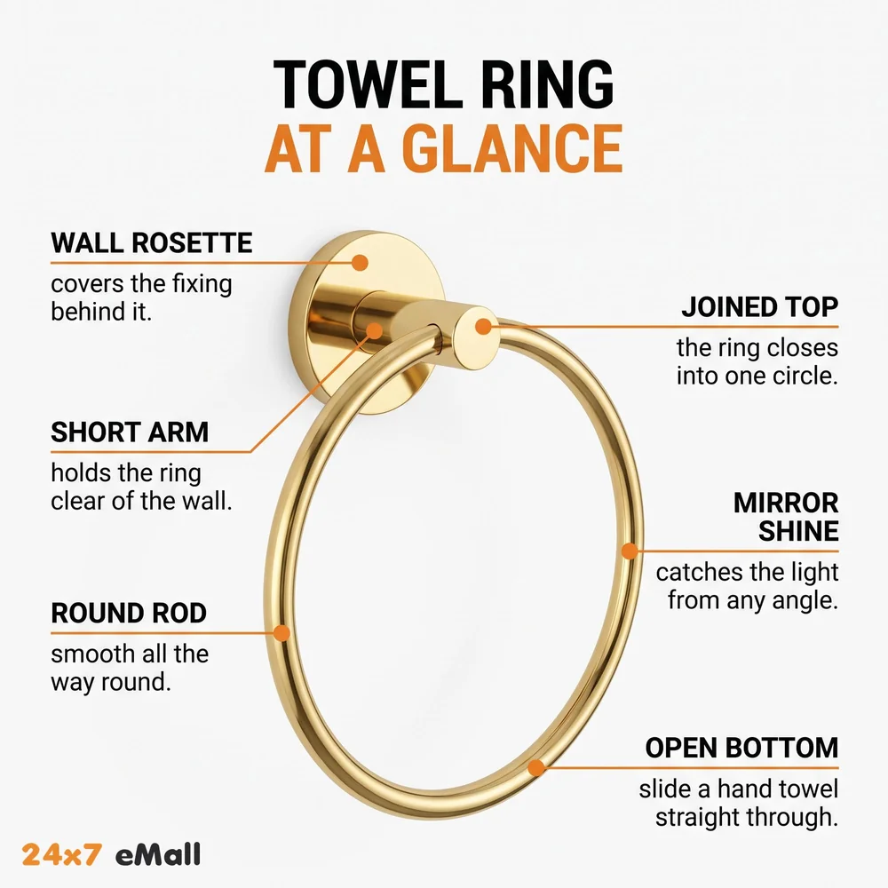 Gold Towel Ring Golden Round Towel Hanger for Kitchen and Bathroom, Stainless Steel.