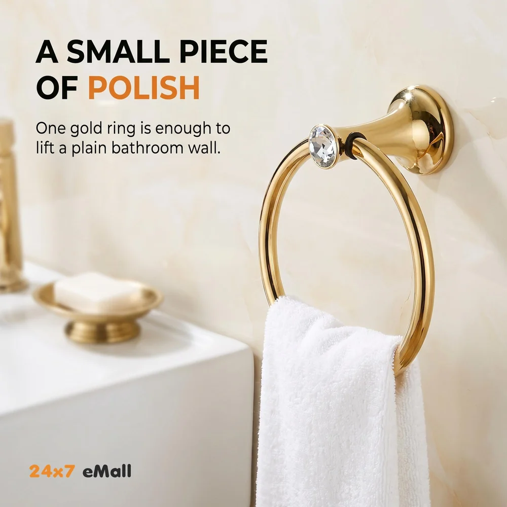 Gold Towel Ring Golden Victorian Round Towel Hanger for Bathroom and Kitchen, Stainless Steel.