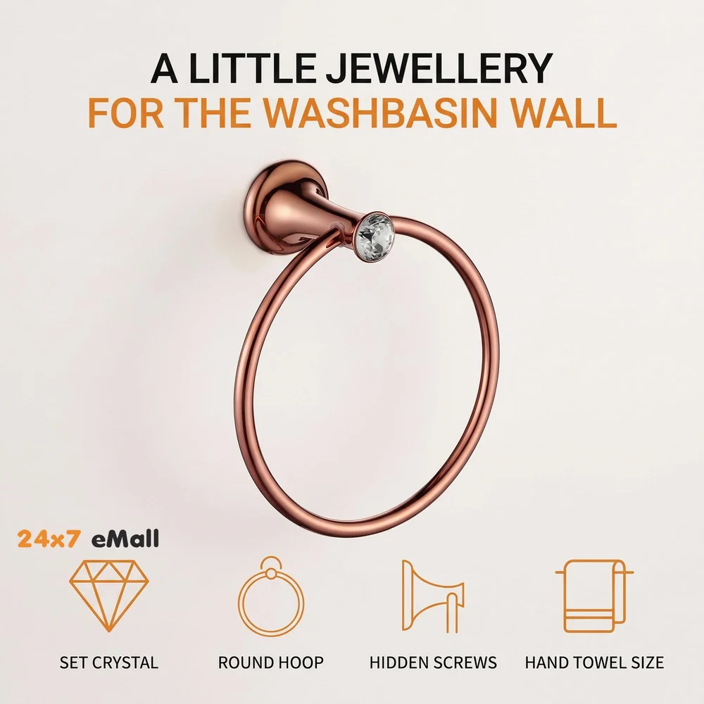 Rose Gold Towel Ring Golden Victorian Round Towel Hanger for Bathroom and Kitchen, Stainless Steel.