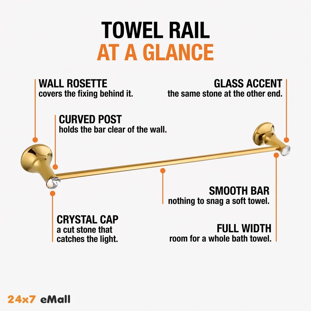 Gold Towel Rod Holder Stainless Steel Victorian Collection Golden Colour with Diamond Rounded Design 60 Cm (2 Feet) Towel Holder for Bathroom Toilets Baths