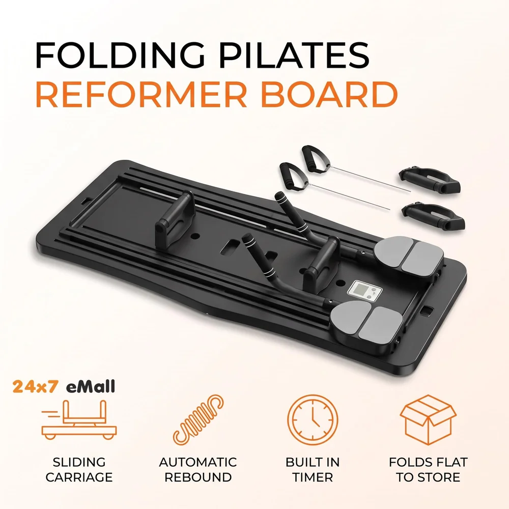 New 2026 Upgraded Pilates Reformer Board & Multifunctional Ab Core Trainer – Foldable Sliding Bodyboard with Automatic Rebound, Timer, and Elbow Support – Home Workout Equipment