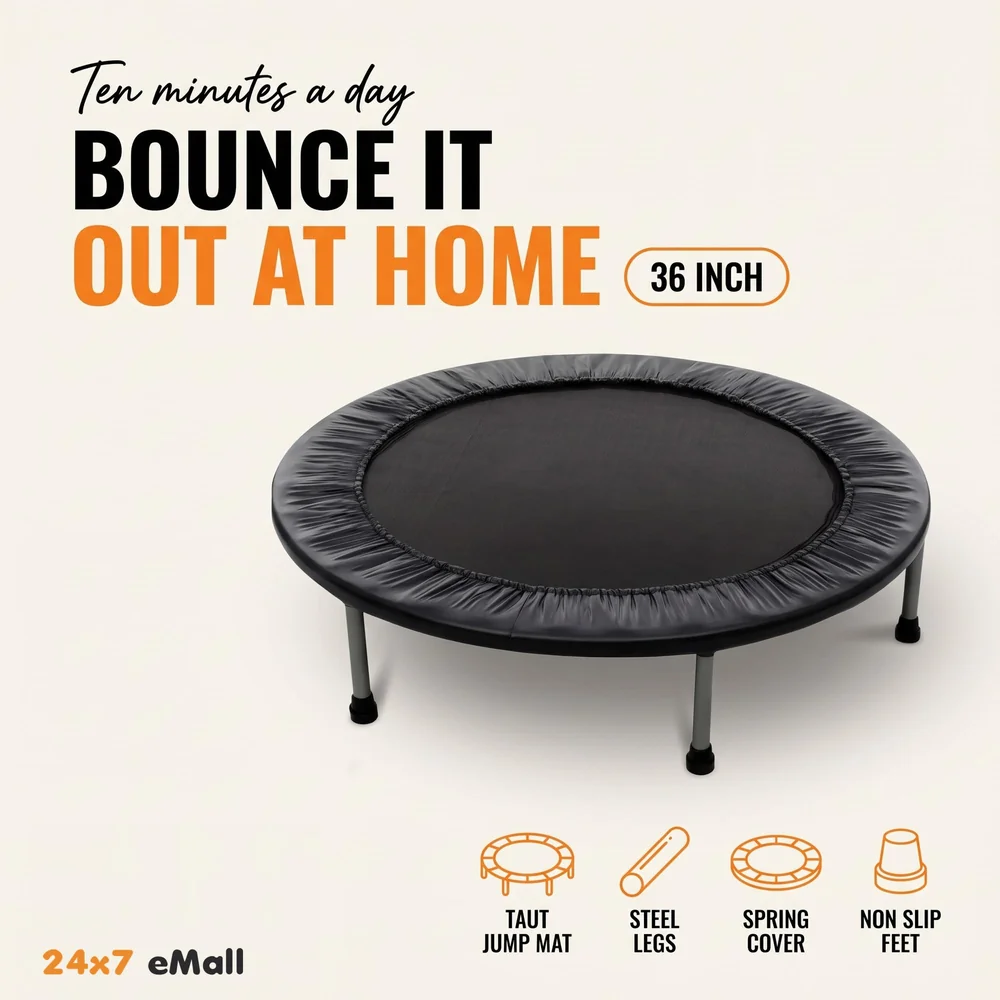36 Inch Trampoline with Safety Pad, Indoor Fitness Trampoline for Adults and Kids.