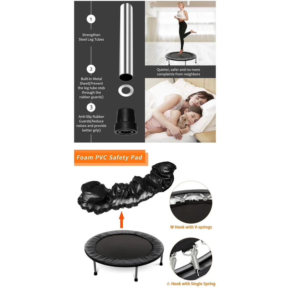 36 Inch Trampoline with Safety Pad, Indoor Fitness Trampoline for Adults and Kids. (Midnight, 36 Inch)