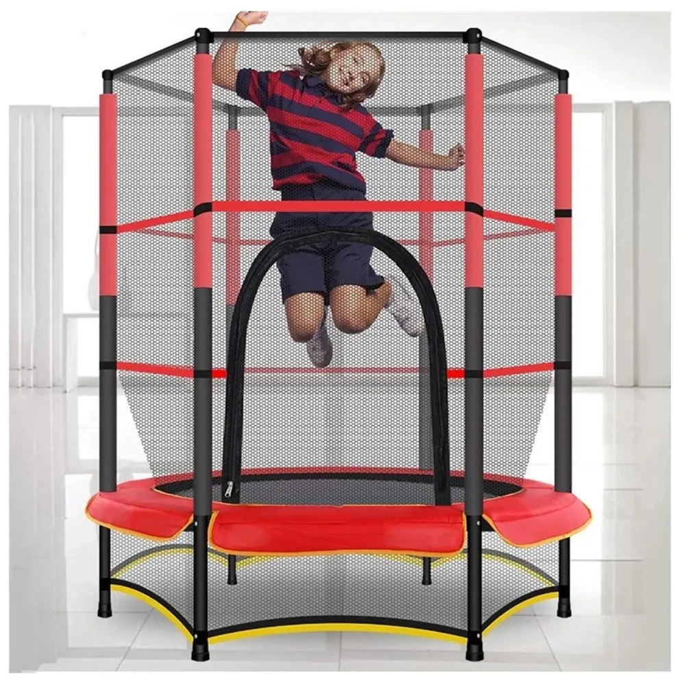 55'' Big Trampoline with Safety Enclosure Net for Indoor Outdoor Jumping Trainers, Max Load 70 kg