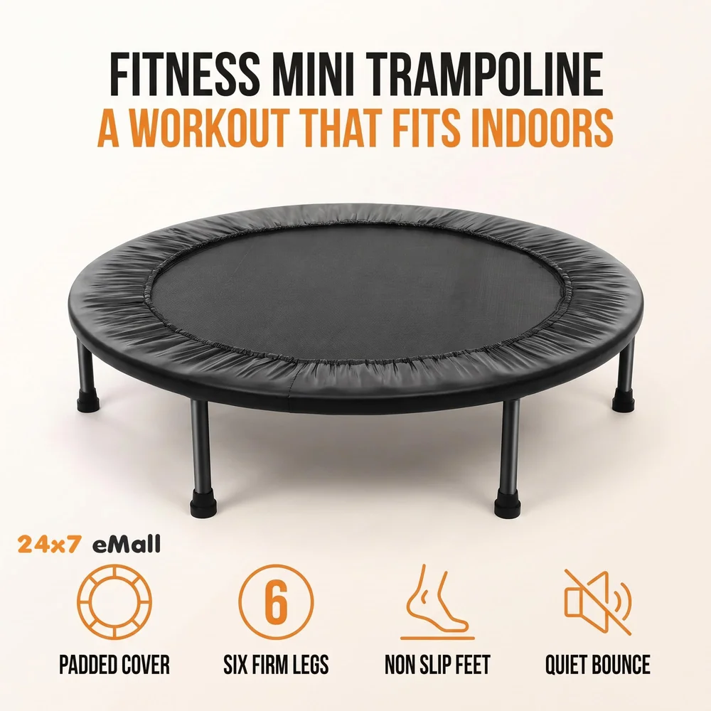 36 Inch Trampoline with Safety Pad, Fitness Trampoline for Indoor and Outdoor Workout, Black for Adults Excercise and Jumping Max Weight 80Kgs