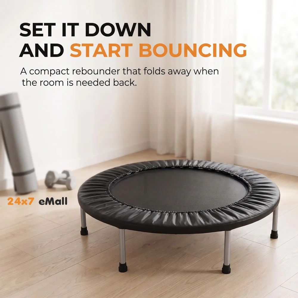 36 Inch Trampoline with Safety Pad, Fitness Trampoline for Indoor and Outdoor Workout, Black for Adults Excercise and Jumping Max Weight 80Kgs