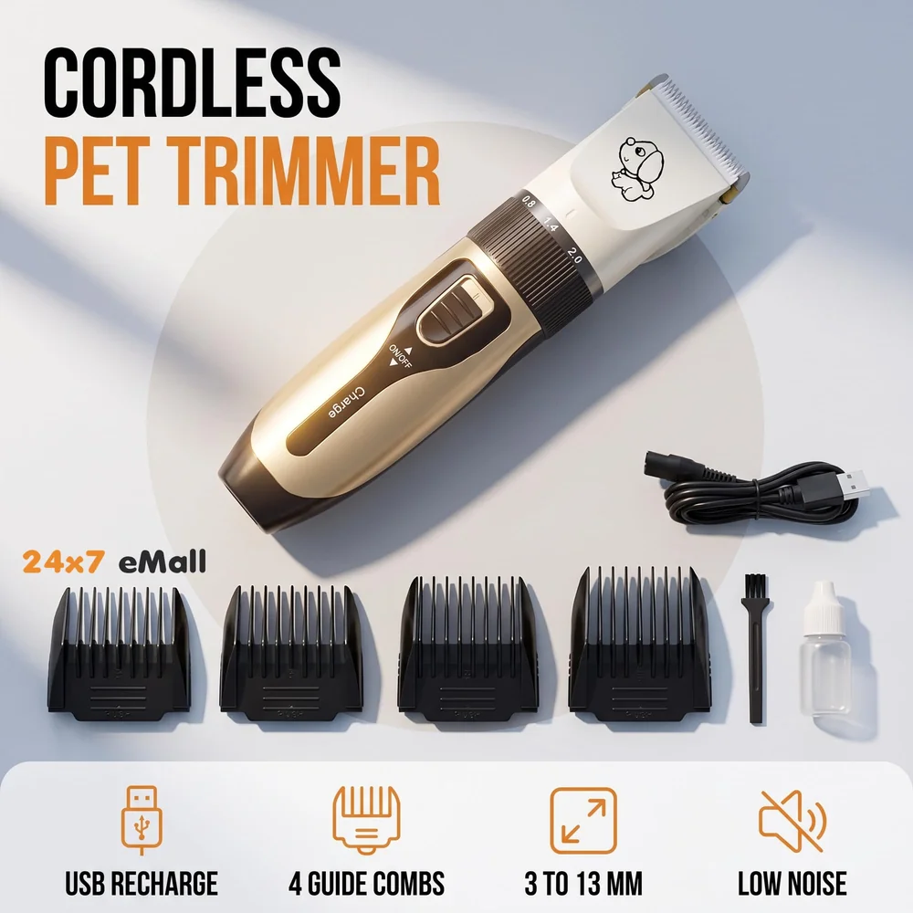 Unisex Professional Automatic Rechargeable Pet Hair Trimmer for Dogs And Cats (Trimmer), Gold