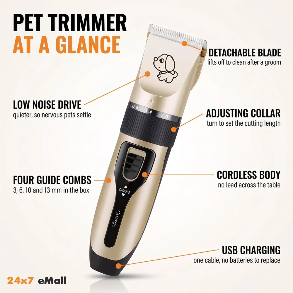 Unisex Professional Automatic Rechargeable Pet Hair Trimmer for Dogs And Cats (Trimmer), Gold