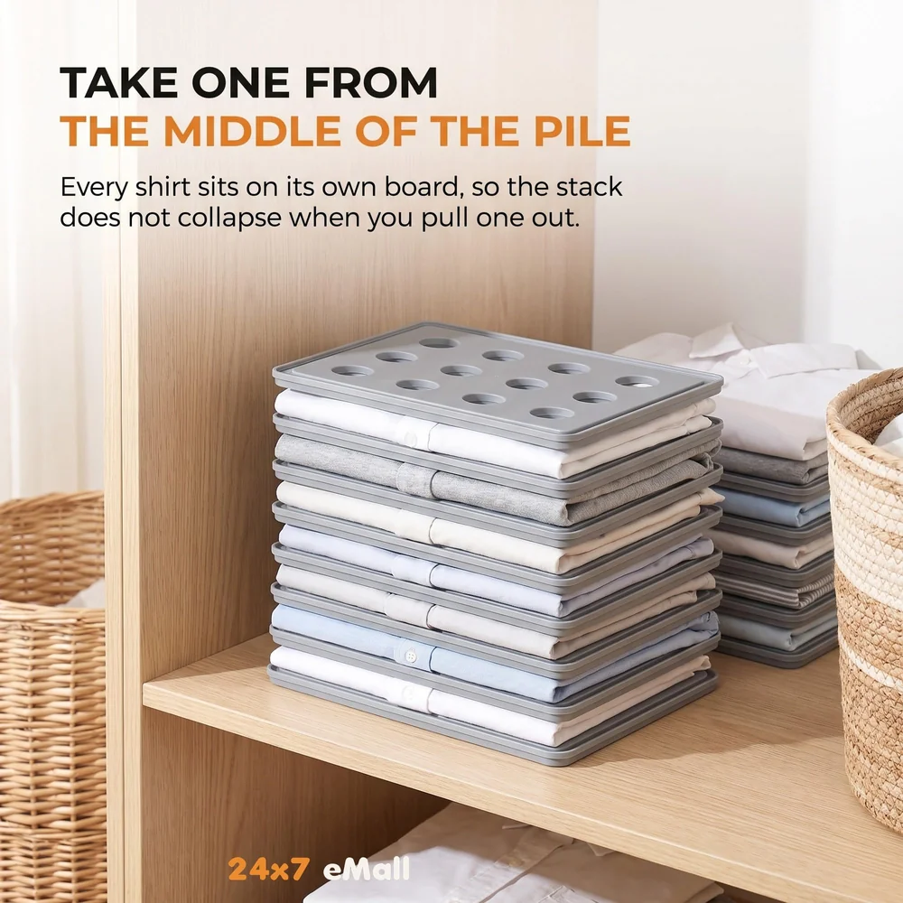 Stackable Folded T-Shirt Clothing Organizer l for Drawers, Dresser, Shelves, Suitcase, Wardrobe, Cabinets l Large (Jeans/Pants), Pack of 6 (Neutral, Regular (32 x 26 Cm))