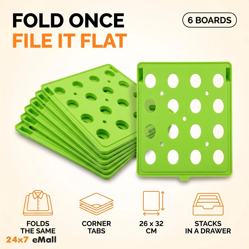 Stackable Folded T-Shirt Clothing Organizer l for Drawers, Dresser, Shelves, Suitcase, Wardrobe, Cabinets l Large (Jeans/Pants), Pack of 6 (Green, Regular (32 x 26 Cm))