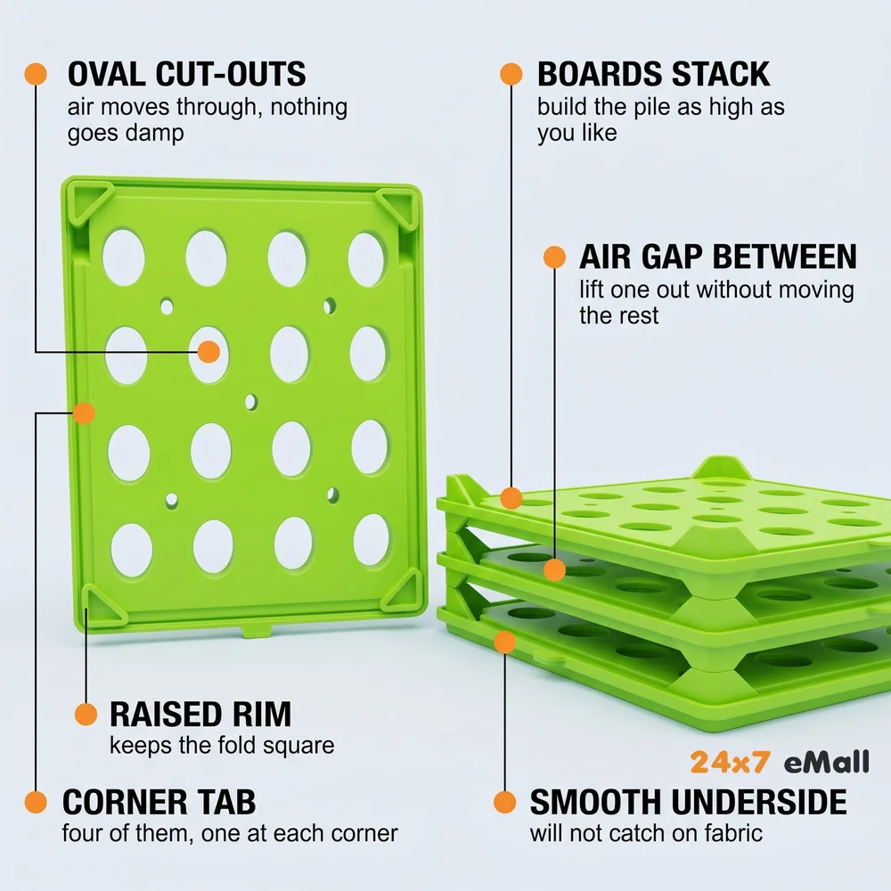 Stackable Folded T-Shirt Clothing Organizer l for Drawers, Dresser, Shelves, Suitcase, Wardrobe, Cabinets l Large (Jeans/Pants), Pack of 6 (Green, Regular (32 x 26 Cm))