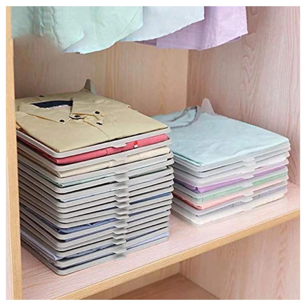 Stackable Folded T-Shirt Clothing Organizer l for Drawers, Dresser, Shelves, Suitcase, Wardrobe, Cabinets l Large (Jeans/Pants), Pack of 6 (Green, Regular (32 x 26 Cm))