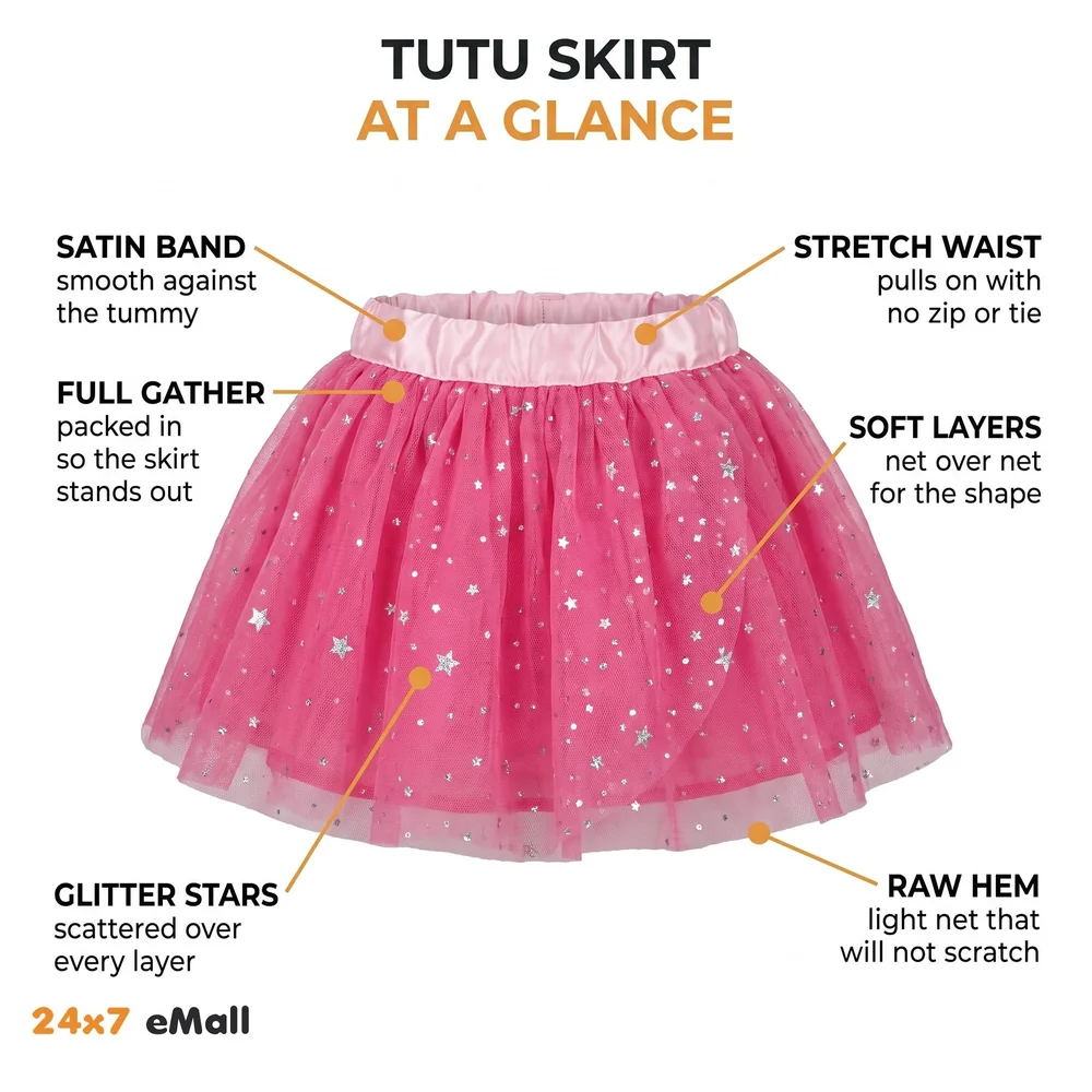 Pink Stars Tutu Tulle Skirt Girls Pettiskirt 30 cm Ballet Party