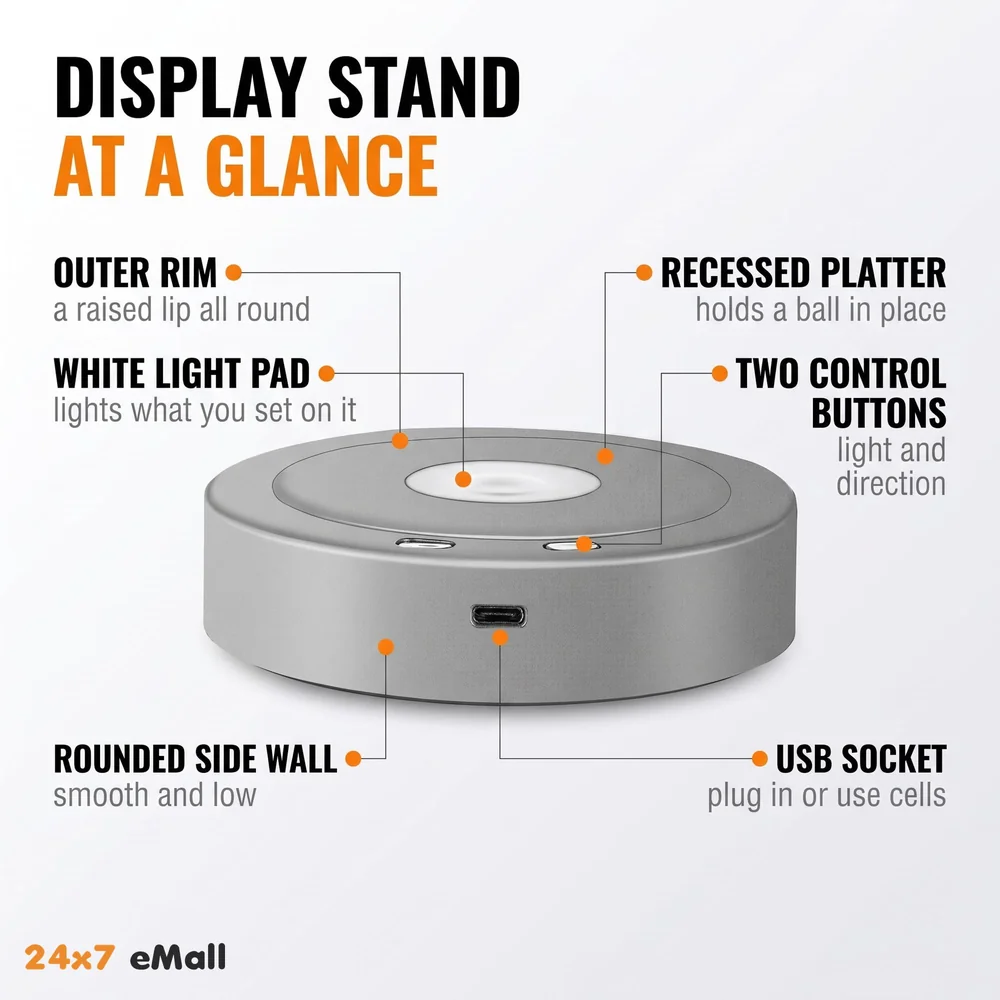 LED Turntable Rotating Display Stand With 8 Light Modes Coloured Light Base for Glass Art with 4 Revolving, USB And Battery Operated Display Stand – 10.5 Cm Diameter