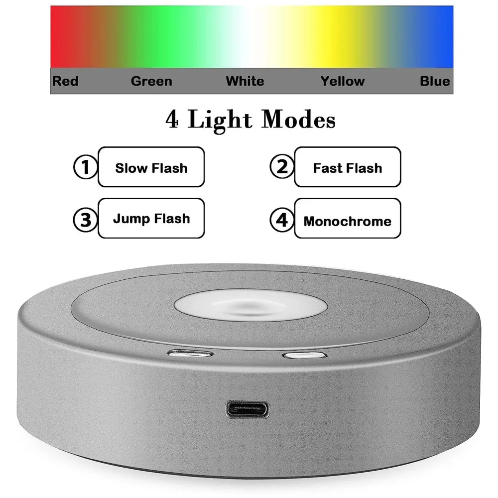 Turntable with LED Rotating Display Stand With 8 Light Modes Coloured Light Base for Glass Art with 4 Revolving, USB And Battery Operated Display Stand – 10.5 Cm